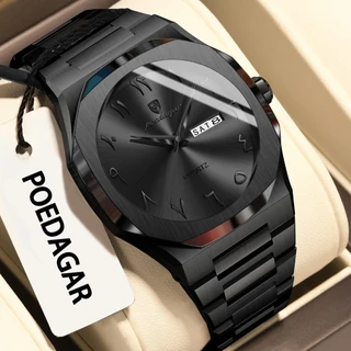 POEDAGAR Relógio De Luxo Original Para Homem Moda Data Semana À Prova Dwaterproof Água Aço Inoxidável Masculino Esportes