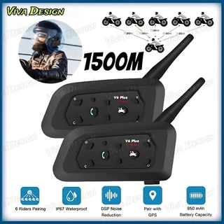 V6 Plus Mais Fone De Ouvido Intercomunicador De Capacete De Motocicleta Bluetooth Com Interfone BT De 1500M em Oferta na Shopee