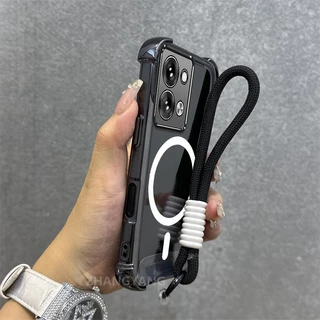 Capa Para Redmi 15C Galvanoplastia anti-Queda De Telefone Estética Novo Anel De Sucção Magnética design Macia Corda Livr