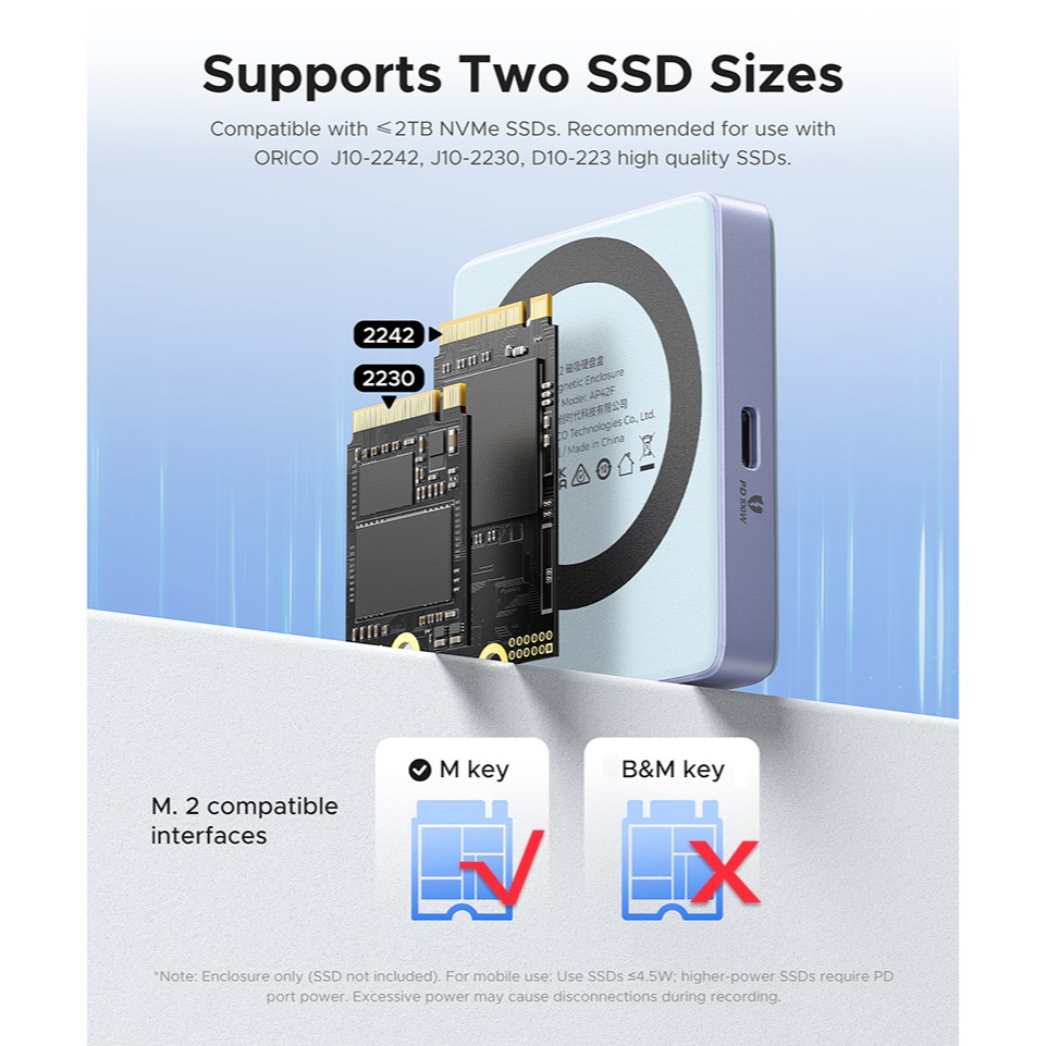 iPhoneアクセサリー torico Gabinete externo ORICO Magnetic 2230 2242 M.2 NVMe SSD, caixa de