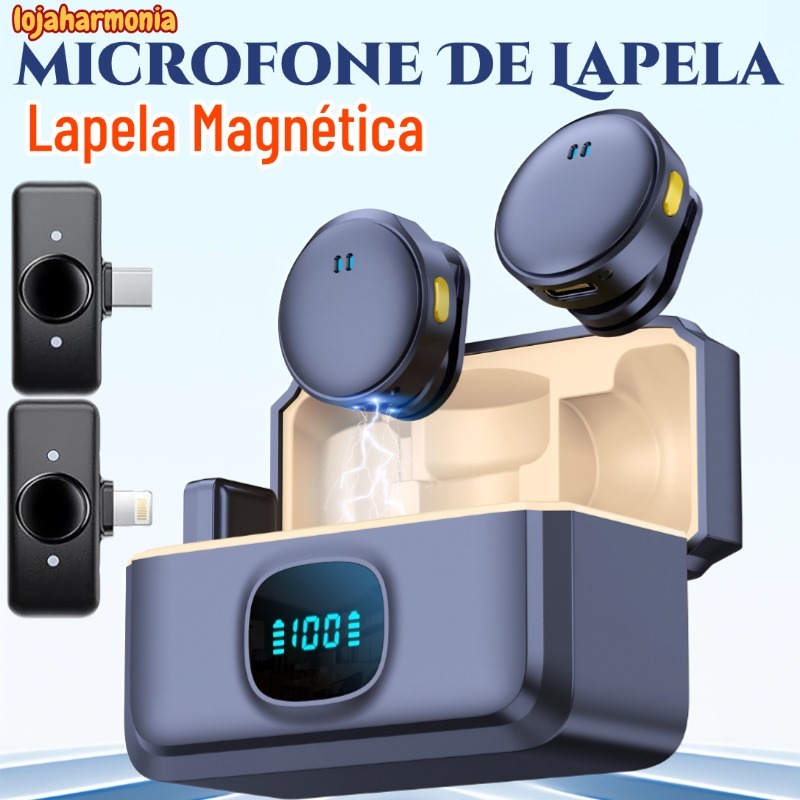 Microfone De Lapela Sem Fio Profissional Magnético Com Cancelamento De Ruído Para iPhone Android Type C Phone