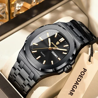 POEDAGAR Topo Original Homem Relógio Data Semana À Prova Dwaterproof Água Luminoso Quadrado Masculino Aço Inoxidável Qua