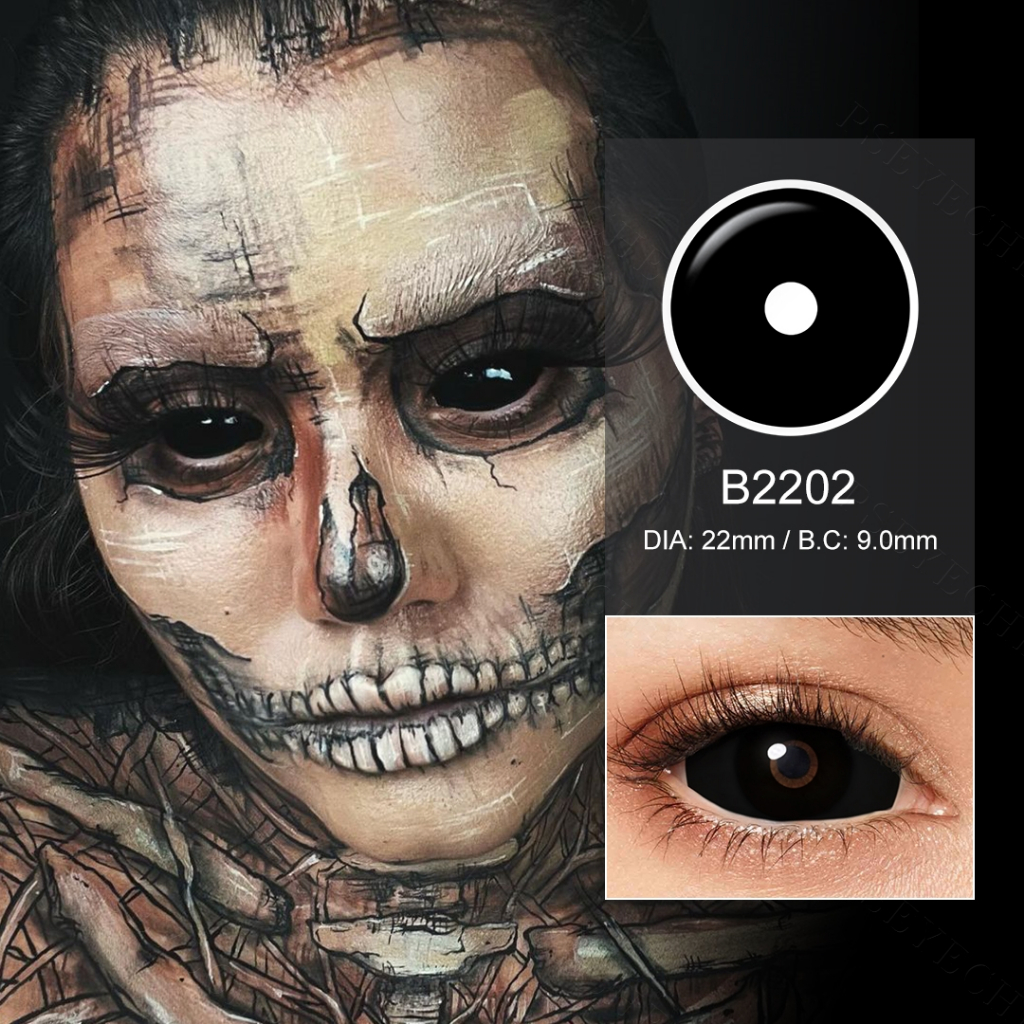 Lente Sclera 22mm Lentes De Contato Preta Cosplay Cosméticos Para Maquiagem Olhos grandes 2 Pçs / Par