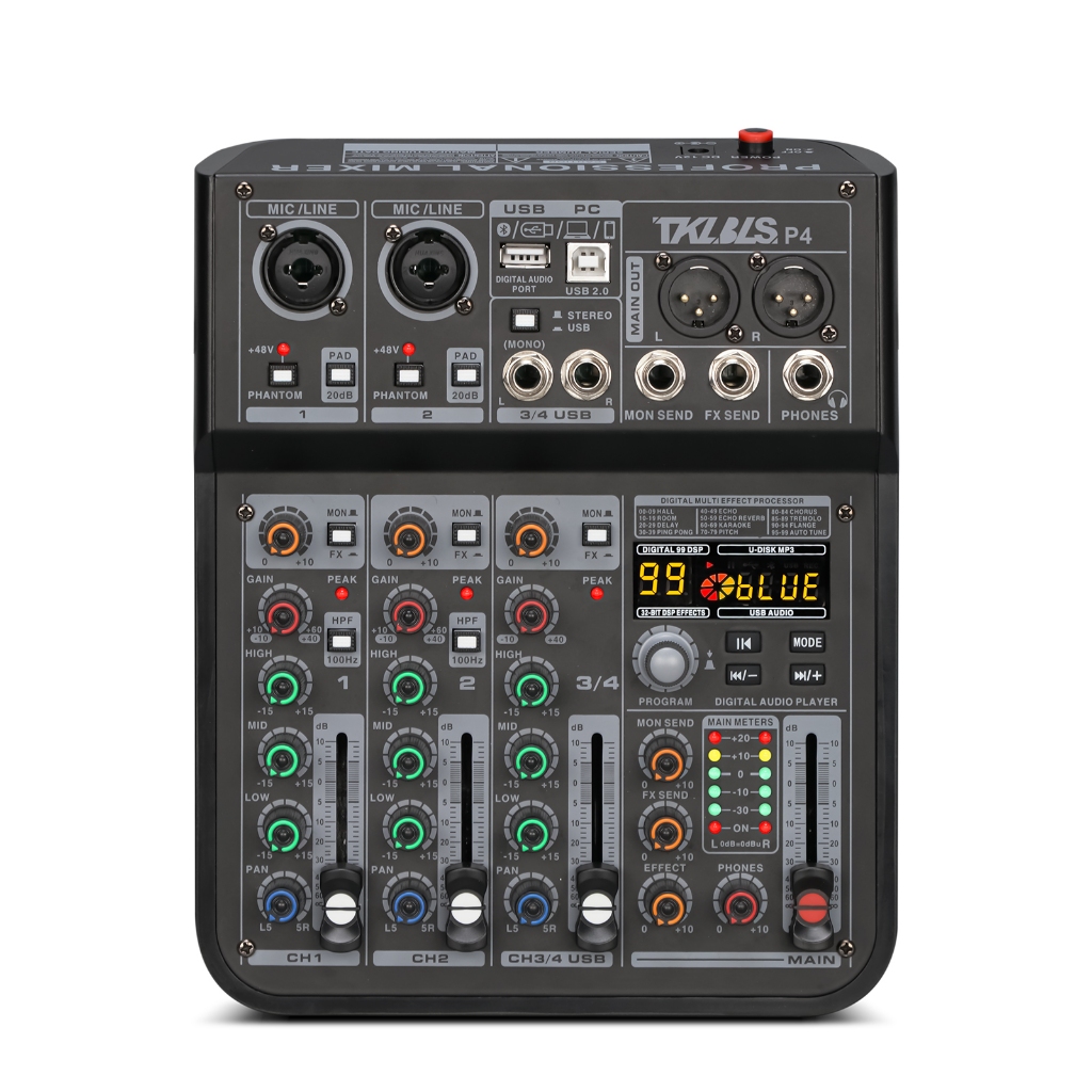 Mesa de Som 4 canais Áudio P4 Profissional Placa de som usb bluetooth ...