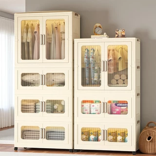 Haosin Armário Organizador Dobrável​​ Guarda-roupa com 3/4 Portas 74CM e Rodinhas Caixa Armazenamento Multiuso Empilhá em Oferta na Shopee