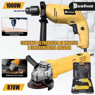 【110/220V】Kit Furadeira de Impacto 100mm e Esmerilhadeira Angular e caixa plástica Com Acessórios em Oferta na Shopee