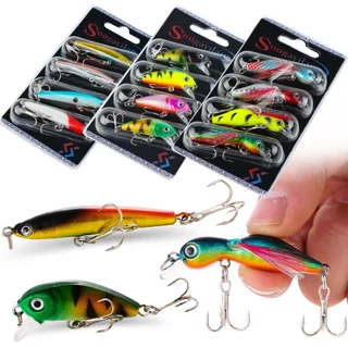 Sougayilang Isca De Pesca 3D Olhos Peixinho Realista 4 Unidades Iscas Gancho Agudo De Robalo Carpa Ganchos Duplos Equipa