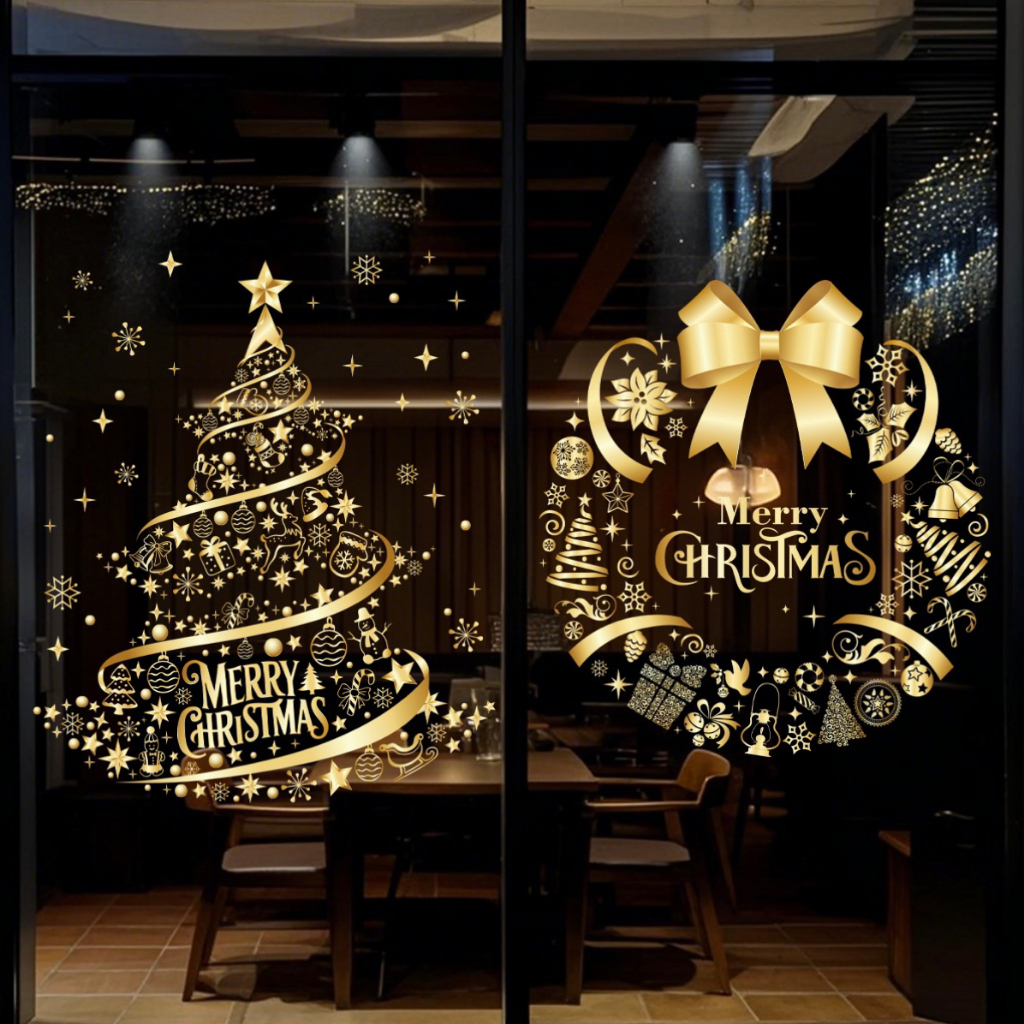 Adesivo de decoração de janela de vidro estático de guirlanda de Natal dourada