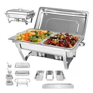 Rechaud Retangular 12 L Com 3/2/1 Cubas 1/3 Banho Maria Inox Litros Panelas Buffet 12litros Banho em Oferta na Shopee