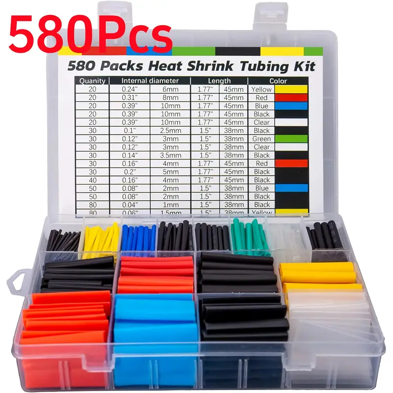 Kit 580 Peças Tubo Termo Retrátil Preto Ou Colorido Emendar Isolar Fios Cabos