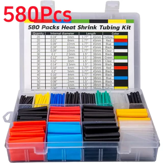 Kit 580 Peças Tubo Termo Retrátil Preto Ou Colorido Emendar Isolar Fios Cabos