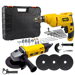 【110/220V】Kit Furadeira de Impacto 115mm e Esmerilhadeira Angular 850W e caixa plástica Com Acessórios em Oferta na Shopee