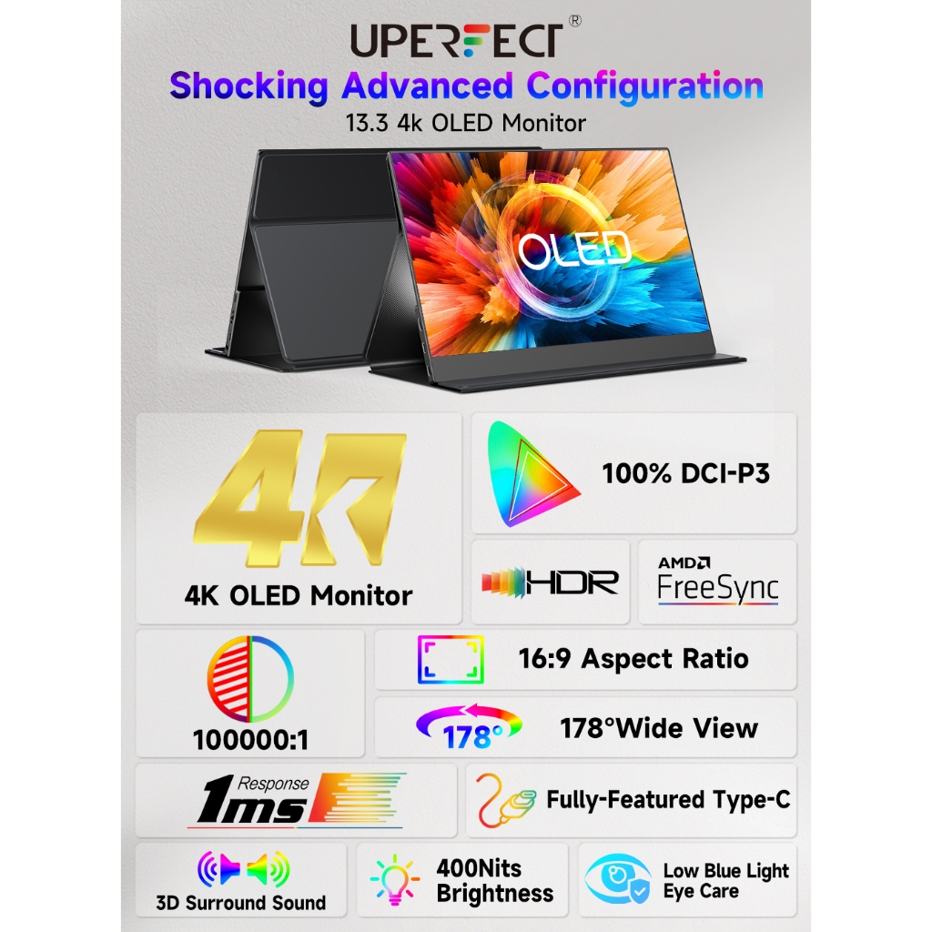 Enviar do Brasil】UPERFECT Portable Monitor OLED 13.3-16 inch 2K