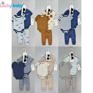 Lucky baby Conjunto de 4 peças para bebê menino + macacão de manga curta + calça + óculos