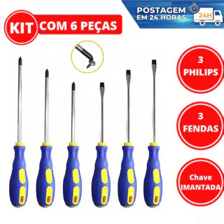 Jogo De Chaves De Fenda E Philips Com 6 Peças em Aço - Cabo emborrachado e pontas imantadas