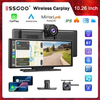 ESSGOO 10.26 Polegadas Centro Multimídia Portátil Carplay Android Auto Car Radio Video Player Gravador De Condução HD To em Oferta na Shopee