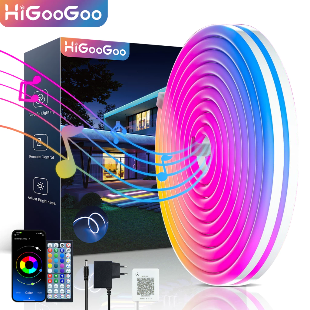 HiGooGoo Fita de Led Neon APP Controle Remoto 30/20/10/5 Metros RGB Led Colorido Luz Decoração Carnaval Natal Festa