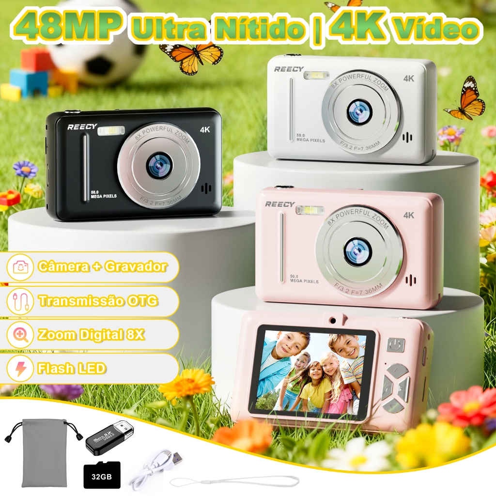 REECY Câmera Digital 4K Portátil Retro De Nível De Entrada Dupla