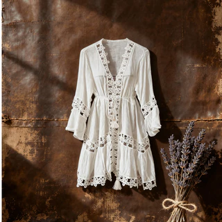 Camisa Boho Transparente Com Renda , Quimono Leve E Elegante . Perfeito Como Saída De Biquíni Para Praia Ou Piscina em Oferta na Shopee