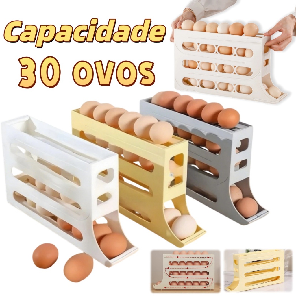 Armazenamento Automático De Ovos 4 Camadas De Ovos Com Rolamento Para Geladeira , Organizador De Espaço Contém 30