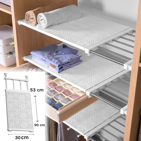 Organizador Prateleira Inteligente Retrátil portátil 53 a 90 cm Aço inoxidável Branca Extensível Largura 30cm