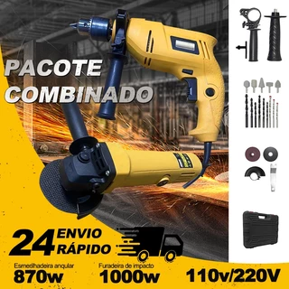 Conjunto de ferramentas multifuncionais 2 em 1: furadeira de impacto + esmerilhadeira angular, com acessórios. em Oferta na Shopee