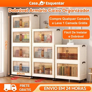 Organizadora Armario Armazenamento Empilhável Modulável E Dobrável Com Armário com Porta Rodinhas Multiuso 2 Portas