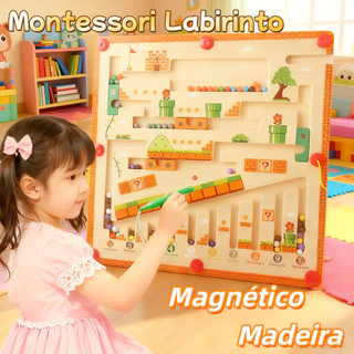 Brinquedo Montessori Labirinto Magnético Madeira Quebra- Labirinto Magnético Cores e Números e Coordenação Motora