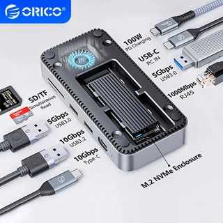 ORICO Hub USB M2 NVMe SSD Gabinete externo Tipo C Docking Station Gabinete para disco rígido Leitor de cartão SD/TF M2P7
