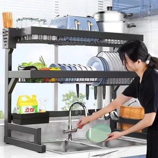 1/2Rack Escorredor De Louça Suspenso Kitchen Rack Aço Inoxidável Organizador Louça Preto 65/85cm Com 4 presentes em Oferta na Shopee