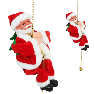 Papai Noel Subindo Corda Elétrica Automática Musical Decoração de Natal