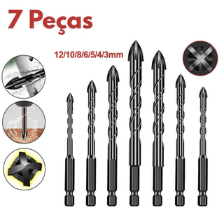 Kit 7 Brocas de carboneto Triangular Titânio Profissionais 3-12mm Para Fura Tudo