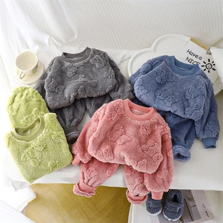 Inverno Crianças Grosso Quente Conjunto Outono Meninos Meninas Flanela Pijamas Terno Do Bebê Manga Longa Roupas em Oferta na Shopee