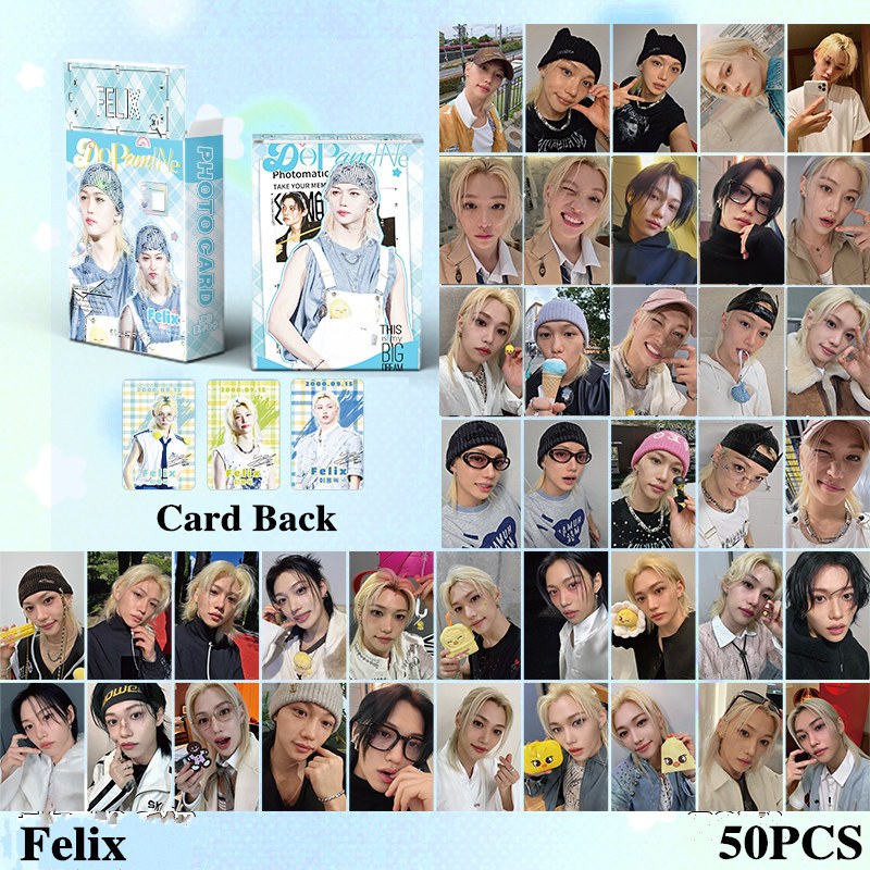 50 Pçs/Caixa Stray kids Felix Cartão Laser Photocards Holográfico