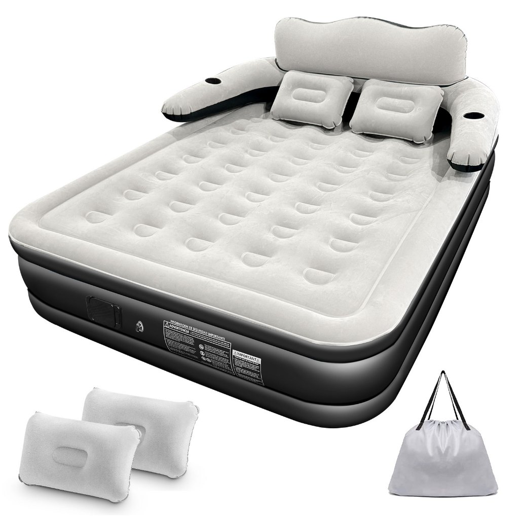 Colchão Inflável Queen com Encosto e Bomba 203x152x46 Casal Cama De ...