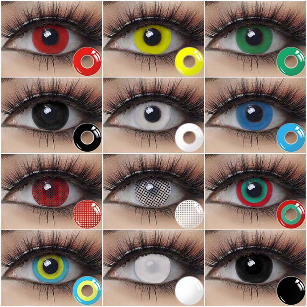 Magister Lentes De Contato Preta Branca Halloween Cosplay Anual 1Par (2 ...