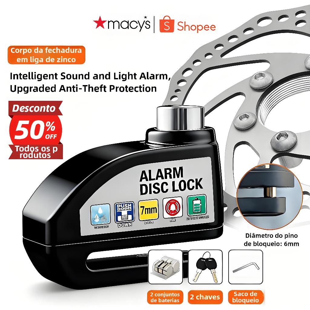 Trava Antifurto para Moto com Alarme 130dB- Anti-Furto para Moto, Bike ...