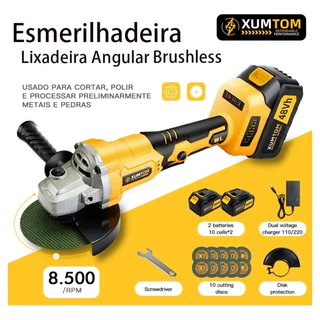 Esmerilhadeira Lixadeira Angular Sem Fio Profissional 8500rpm 2 48V Baterias 10 Lâminas De Serra
