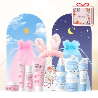 Conjunto De Cuidados Com A Pele Dia E Noite LAIKOU-Coleção Sakura Leite | Rotina Completa Para Radiance Glow & Gentle No em Oferta na Shopee
