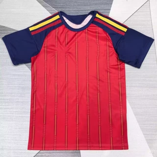 Camisa fã vermelha azul em forma de V com gola redonda