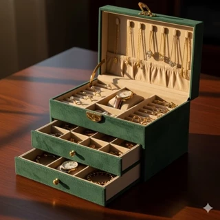 Caixa de Joias de 3 Camadas, Caixa de Armazenamento de Joiasde Couro PU Com 2 Gavetas em Oferta na Shopee