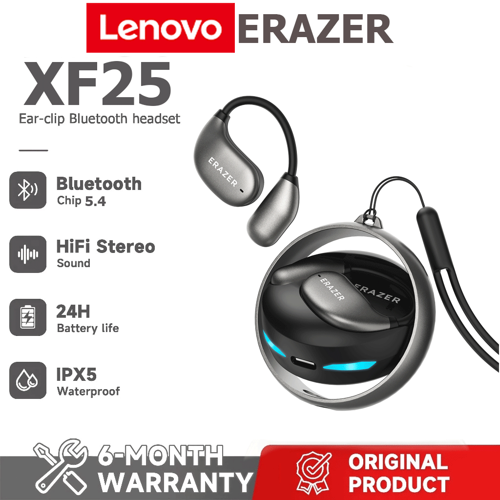 1 ano de garantia Lenovo Erazer XF25 OWS aberto Bluetooth 5.4 fone de ...