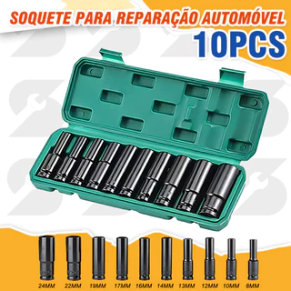 Jogo de Soquetes de De Impacto Longo 1/2 Polegadas com 10 Peças do 8 ao 24mmGEELE em Oferta na Shopee