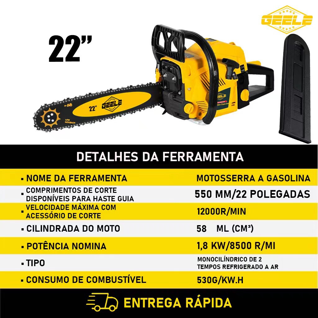 Motosserra a Gasolina 58cm3 (cc) 18'/20'/22'/24'Profissional
