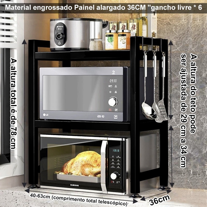 Prateleira Reforçada para Micro-ondas | Suporte em Aço Carbono com 2/3 Camadas