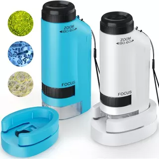 Microscópio Portátil Infantil 60X-180X – Lupa Educativa para Observar Plantas (Com 4 Lâminas de Amostra Incluídas)