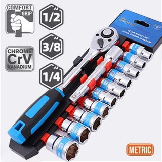 Jogo De Soquete Sextavado 1/2 Catraca 12 Peças 10 a 24mm com Extensão
