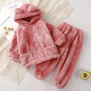 Conjuntos De Lã Para Meninos E Meninas , Pijamas Infantis De Manga Comprida , 2 Peças , Roupas Quentes De Inverno em Oferta na Shopee