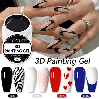 LILY'CUTE 8ml Pintura 3D Unhas Gel Branco Preto Cor Patting Multifuncional Nail DIY Art UV LED Sem Limpeza Manicure em Oferta na Shopee