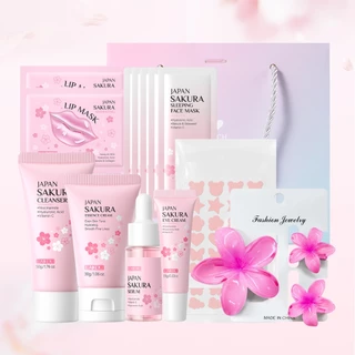 Ganhe Pele De Vidro Transparente ! LAIKOU Sakura Skincare Set 7pcs Kit De Resgate-Limpador De Poros , Manchas E Reparo N em Oferta na Shopee